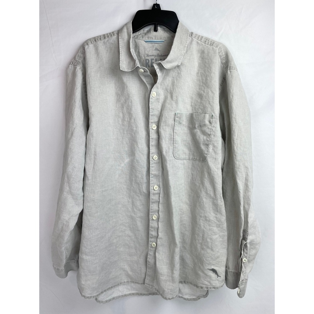 Tommy Bahama Relax Shirt Men XXL Gray 100% Linen Button Up Long Sleeves